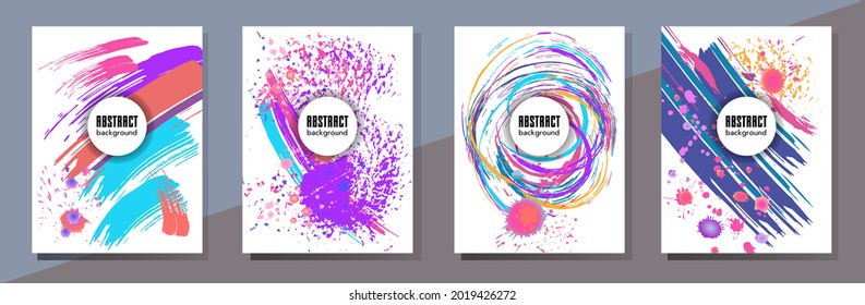 Сovers with brush strokes and splashes for books, magazines, catalogs. Universal abstract layouts.