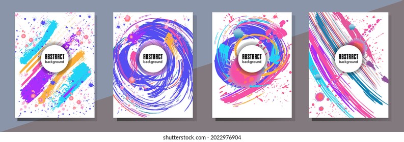 Сovers with brush strokes and splashes for books, magazines, catalogs. Universal abstract layouts.