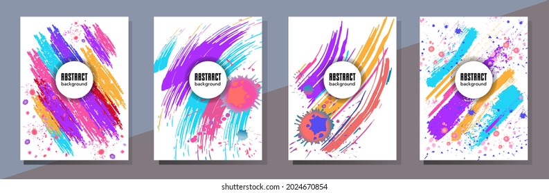 Сovers with brush strokes and splashes for books, magazines, catalogs. Universal abstract layouts.