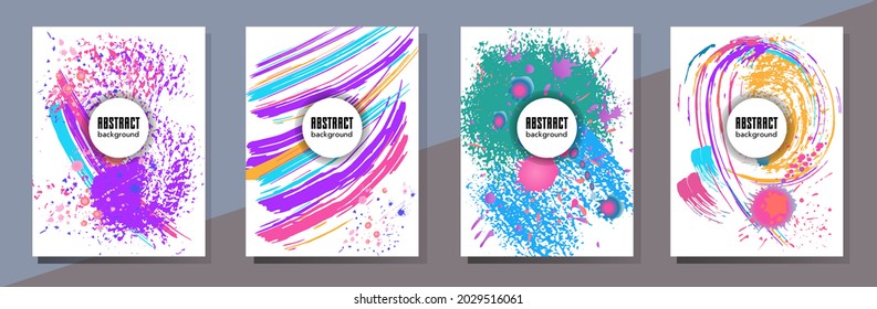 Сovers with brush strokes and splashes for books, magazines, catalogs. Universal abstract layouts.