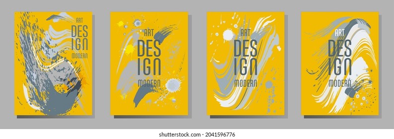 Сovers with brush strokes and splashes for books, magazines, catalogs. Universal abstract layouts.