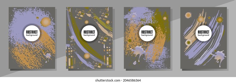 Сovers with brush strokes and splashes for books, magazines, catalogs. Universal abstract layouts.