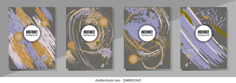 Сovers with brush strokes and splashes for books, magazines, catalogs. Universal abstract layouts.