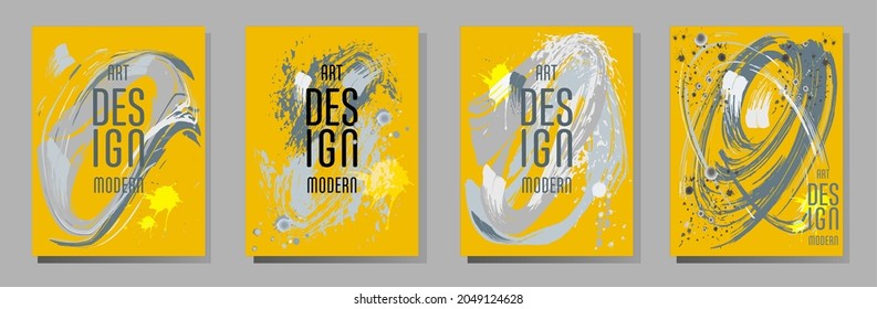 Сovers with brush strokes and splashes for books, magazines, catalogs. Universal abstract layouts.