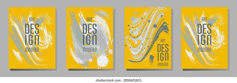 Сovers with brush strokes and splashes for books, magazines, catalogs. Universal abstract layouts.