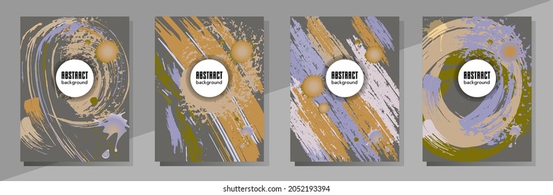 Сovers with brush strokes and splashes for books, magazines, catalogs. Universal abstract layouts.