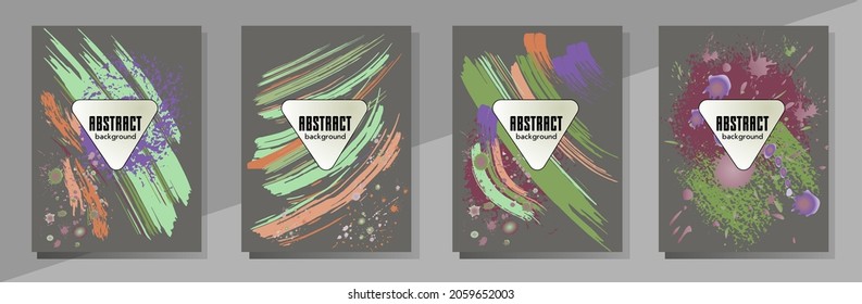 Сovers with brush strokes and splashes for books, magazines, catalogs. Universal abstract layouts.