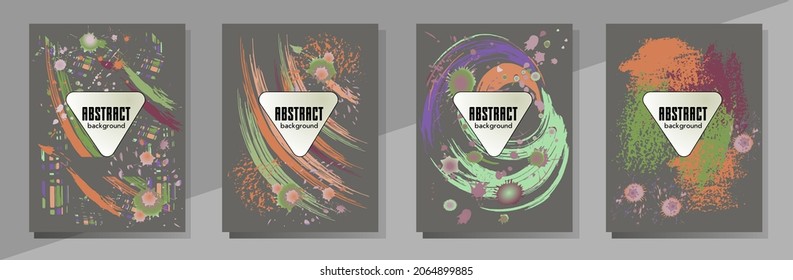 Сovers with brush strokes and splashes for books, magazines, catalogs. Universal abstract layouts.
