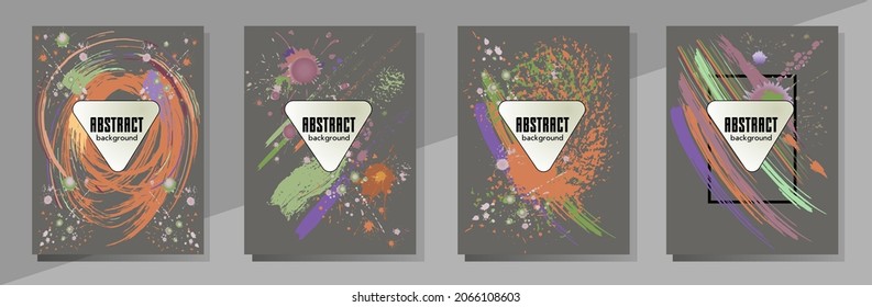 Сovers with brush strokes and splashes for books, magazines, catalogs. Universal abstract layouts.