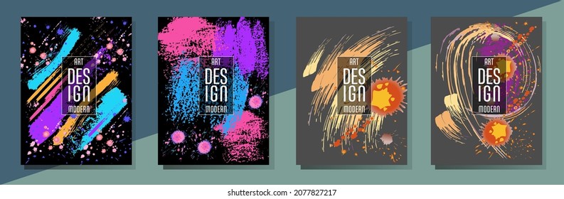 Сovers with brush strokes and splashes for books, magazines, catalogs. Universal abstract layouts.