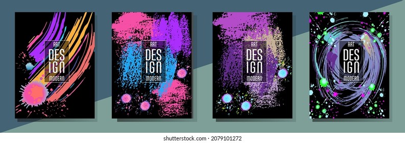Сovers with brush strokes and splashes for books, magazines, catalogs. Universal abstract layouts.
