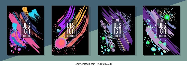 С con pinceladas y salpicaduras para libros, revistas, catálogos. Diseños abstractos universales.