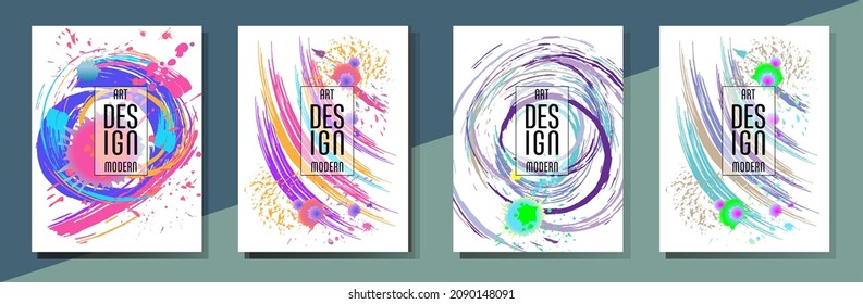 Сovers with brush strokes and splashes for books, magazines, catalogs. Universal abstract layouts.