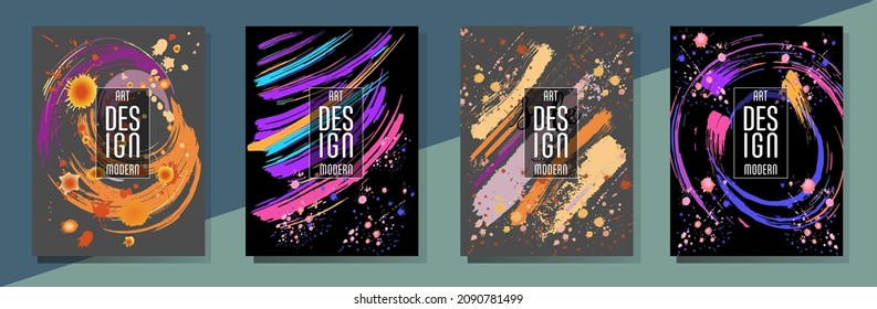 Сovers with brush strokes and splashes for books, magazines, catalogs. Universal abstract layouts.