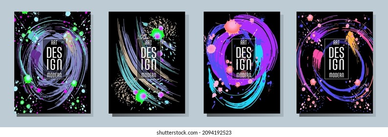 Сovers with brush strokes and splashes for books, magazines, catalogs. Universal abstract layouts.