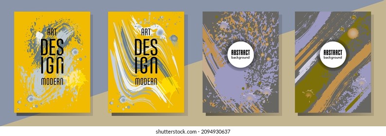 Сovers with brush strokes and splashes for books, magazines, catalogs. Universal abstract layouts.