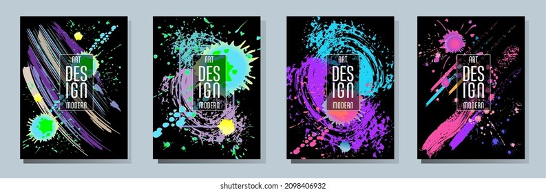 Сovers with brush strokes and splashes for books, magazines, catalogs. Universal abstract layouts.
