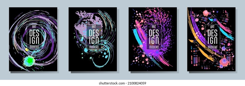 Сovers with brush strokes and splashes for books, magazines, catalogs. Universal abstract layouts.