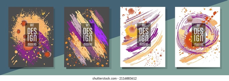 Сovers with brush strokes and splashes for books, magazines, catalogs. Universal abstract layouts.
