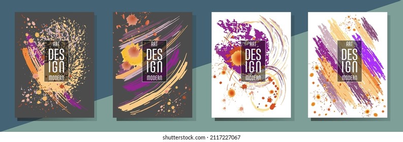 Сovers with brush strokes and splashes for books, magazines, catalogs. Universal abstract layouts.

