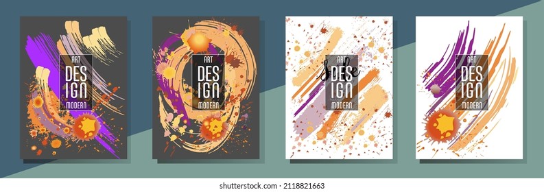 Сovers with brush strokes and splashes for books, magazines, catalogs. Universal abstract layouts.
