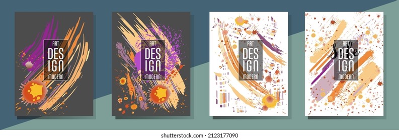 Сovers with brush strokes and splashes for books, magazines, catalogs. Universal abstract layouts.
