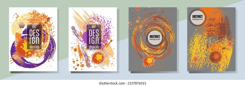 Сovers with brush strokes and splashes for books, magazines, catalogs. Universal abstract layouts.