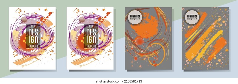Сovers with brush strokes and splashes for books, magazines, catalogs. Universal abstract layouts.
