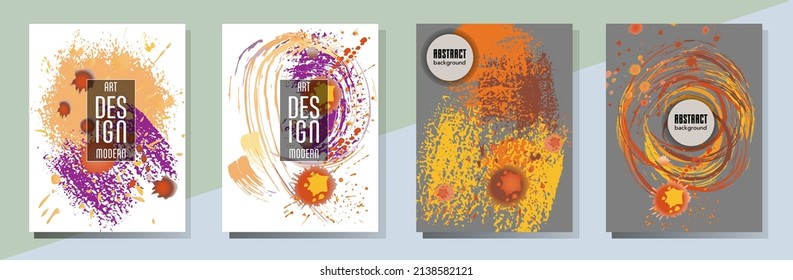 Сovers with brush strokes and splashes for books, magazines, catalogs. Universal abstract layouts.