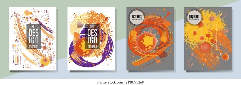 Сovers with brush strokes and splashes for books, magazines, catalogs. Universal abstract layouts.