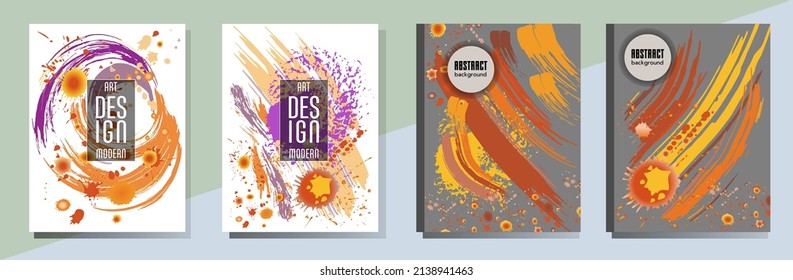 Сovers with brush strokes and splashes for books, magazines, catalogs. Universal abstract layouts.
