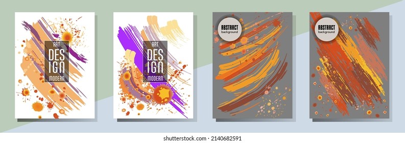 Сovers with brush strokes and splashes for books, magazines, catalogs. Universal abstract layouts.
