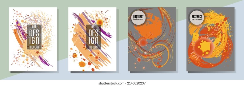 Сovers with brush strokes and splashes for books, magazines, catalogs. Universal abstract layouts.
