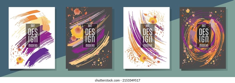Сovers with brush strokes and splashes for books, magazines, catalogs. Universal abstract layouts.