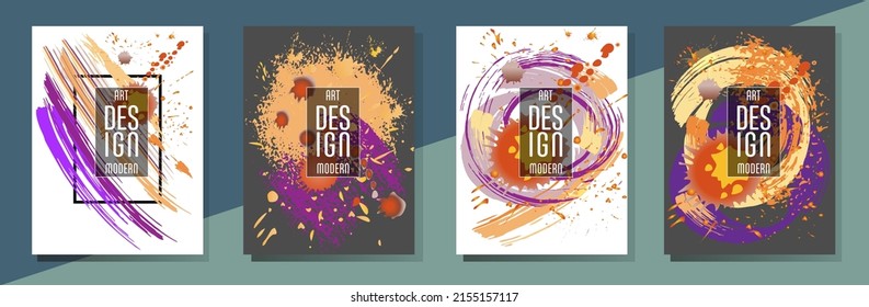 Сovers with brush strokes and splashes for books, magazines, catalogs. Universal abstract layouts.

