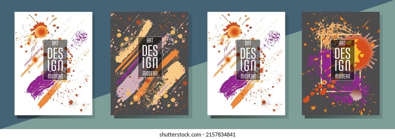 Сovers with brush strokes and splashes for books, magazines, catalogs. Universal abstract layouts.
