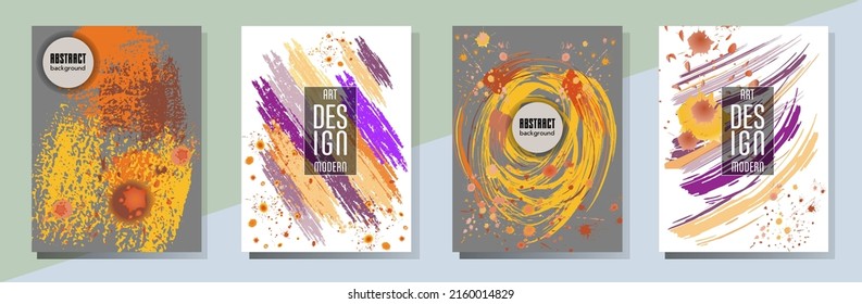 Сovers with brush strokes and splashes for books, magazines, catalogs. Universal abstract layouts.
