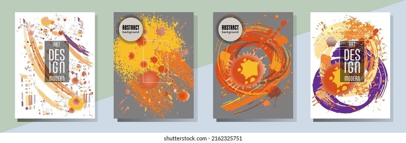 Сovers with brush strokes and splashes for books, magazines, catalogs. Universal abstract layouts.
