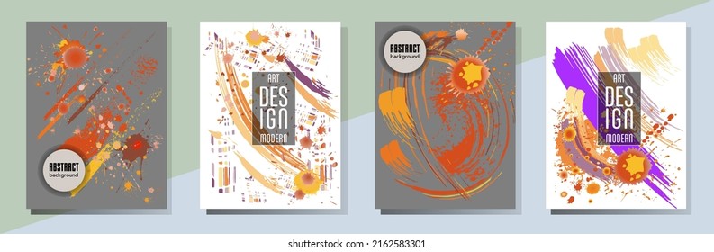Сovers with brush strokes and splashes for books, magazines, catalogs. Universal abstract layouts.
