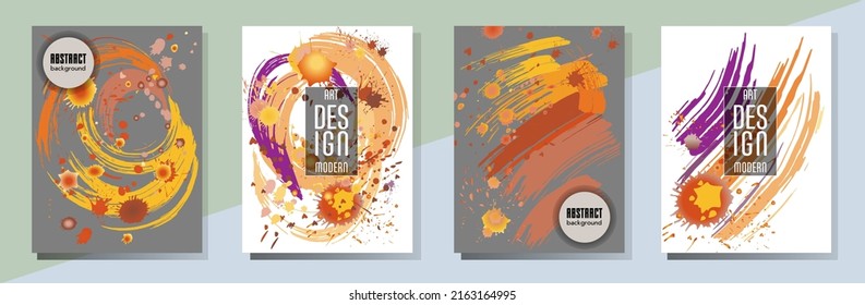 Сovers with brush strokes and splashes for books, magazines, catalogs. Universal abstract layouts.
