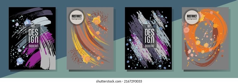 Сovers with brush strokes and splashes for books, magazines, catalogs. Universal abstract layouts.
