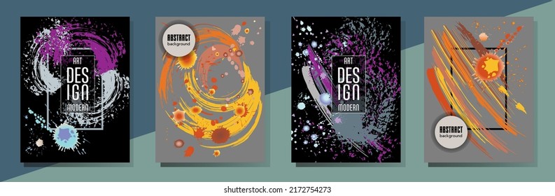 Сovers with brush strokes and splashes for books, magazines, catalogs. Universal abstract layouts.
