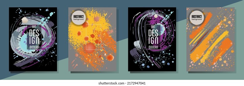 Сovers with brush strokes and splashes for books, magazines, catalogs. Universal abstract layouts.

