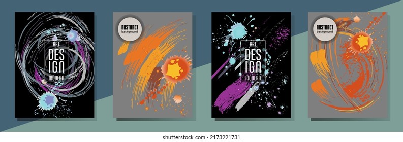 Сovers with brush strokes and splashes for books, magazines, catalogs. Universal abstract layouts.
