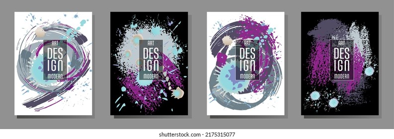 Сovers with brush strokes and splashes for books, magazines, catalogs. Universal abstract layouts.
