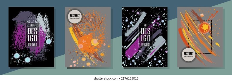 Сovers with brush strokes and splashes for books, magazines, catalogs. Universal abstract layouts.
