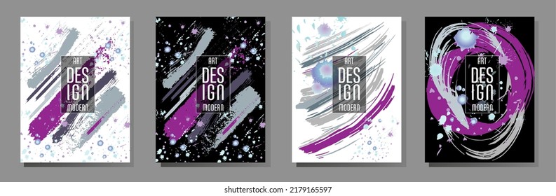 Сovers with brush strokes and splashes for books, magazines, catalogs. Universal abstract layouts.
