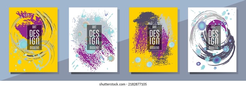 Сovers with brush strokes and splashes for books, magazines, catalogs. Universal abstract layouts.
