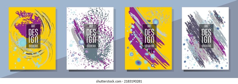 Сovers with brush strokes and splashes for books, magazines, catalogs. Universal abstract layouts.
