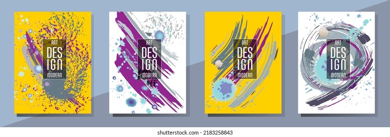 Сovers with brush strokes and splashes for books, magazines, catalogs. Universal abstract layouts.
